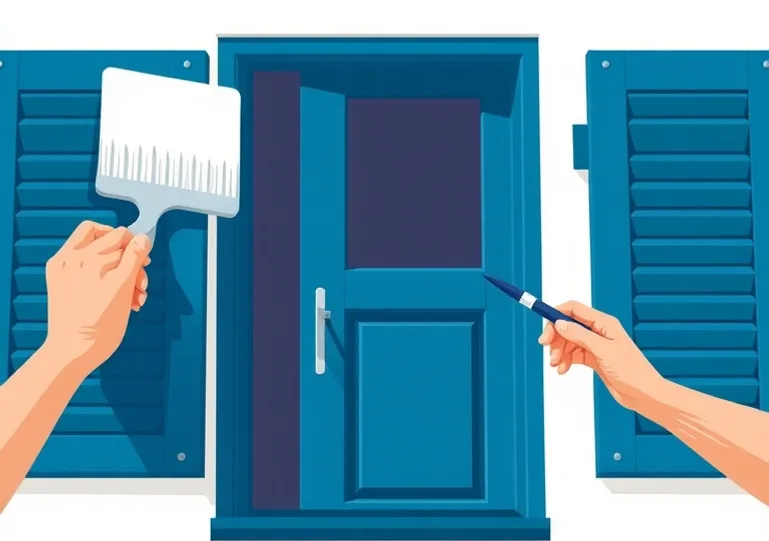 Mise en peinture au pinceau de volets et d'encadrements en bois