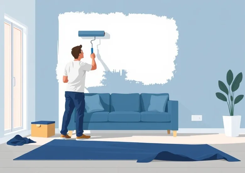 Peintre appliquant la peinture au rouleau sur un mur de salon
