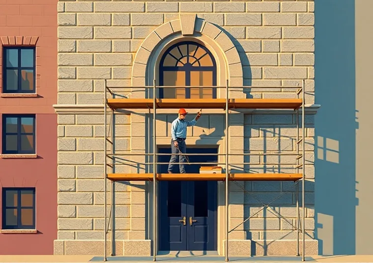 Ravalement de façade en pierre, nettoyage et application d'enduit